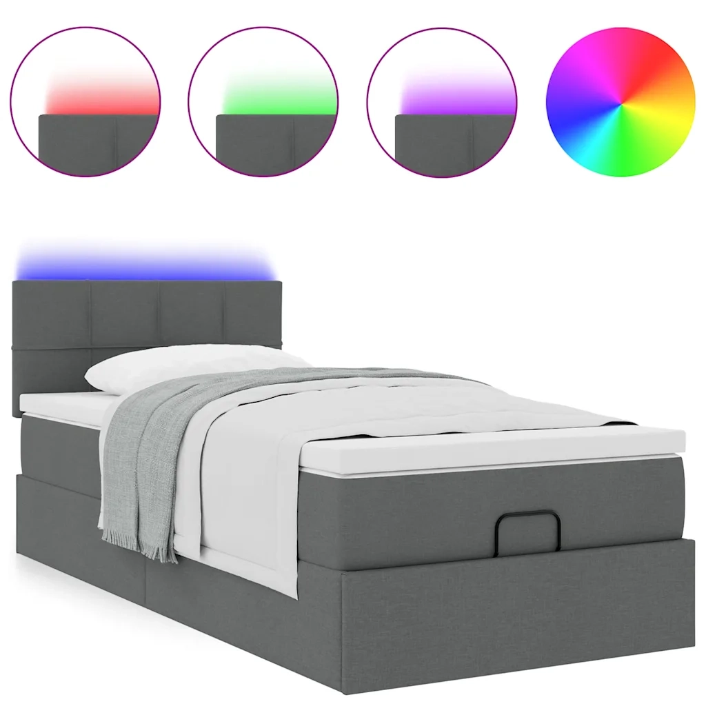 Pouf Letto con Materasso e LED Grigio Scuro 90x200 cm Tessuto