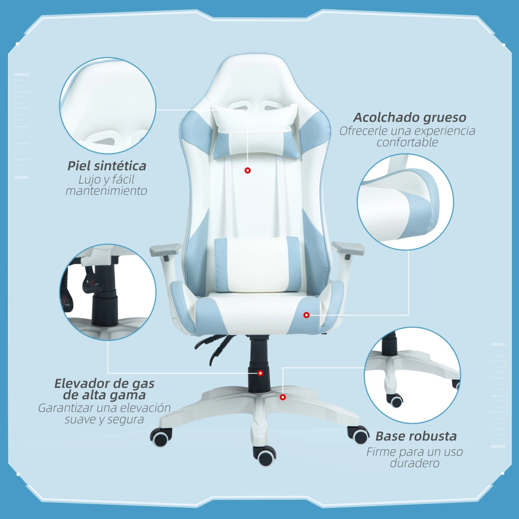 Sedia Gaming con Schienale e Braccioli Regolabili ¨C zephmum ¨C Blu 67x60x120-128 cm