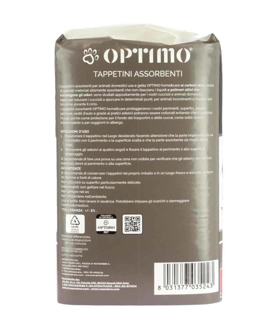 OPTIMO PET TAPPETINO 60X90 CM IN CONFEZIONE DA 30PZ CON CARBONI ATTIVI