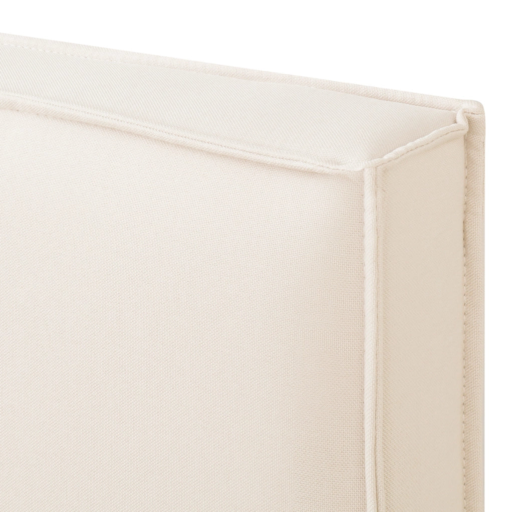 Letto matrimoniale 180x200 cm con contenitore idraulico; testiera imbottita in lino beige
