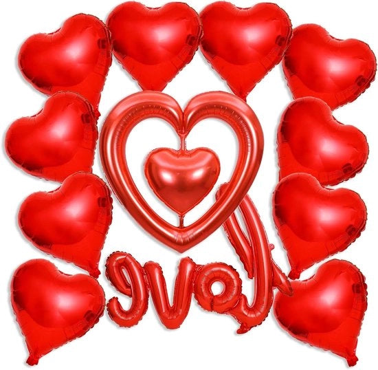 Set di 12 palloni di carta rossi a forma di cuore per decorazione di feste
