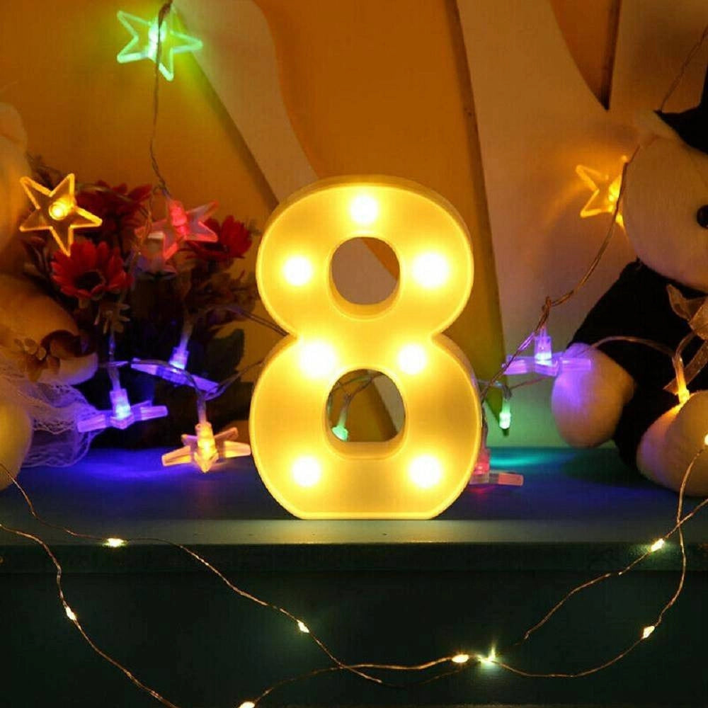 Trade Shop - Numero 8 Luminoso Bianco A Led Decoro Per Eventi Feste Luce Calda 3000k 16x3cm -