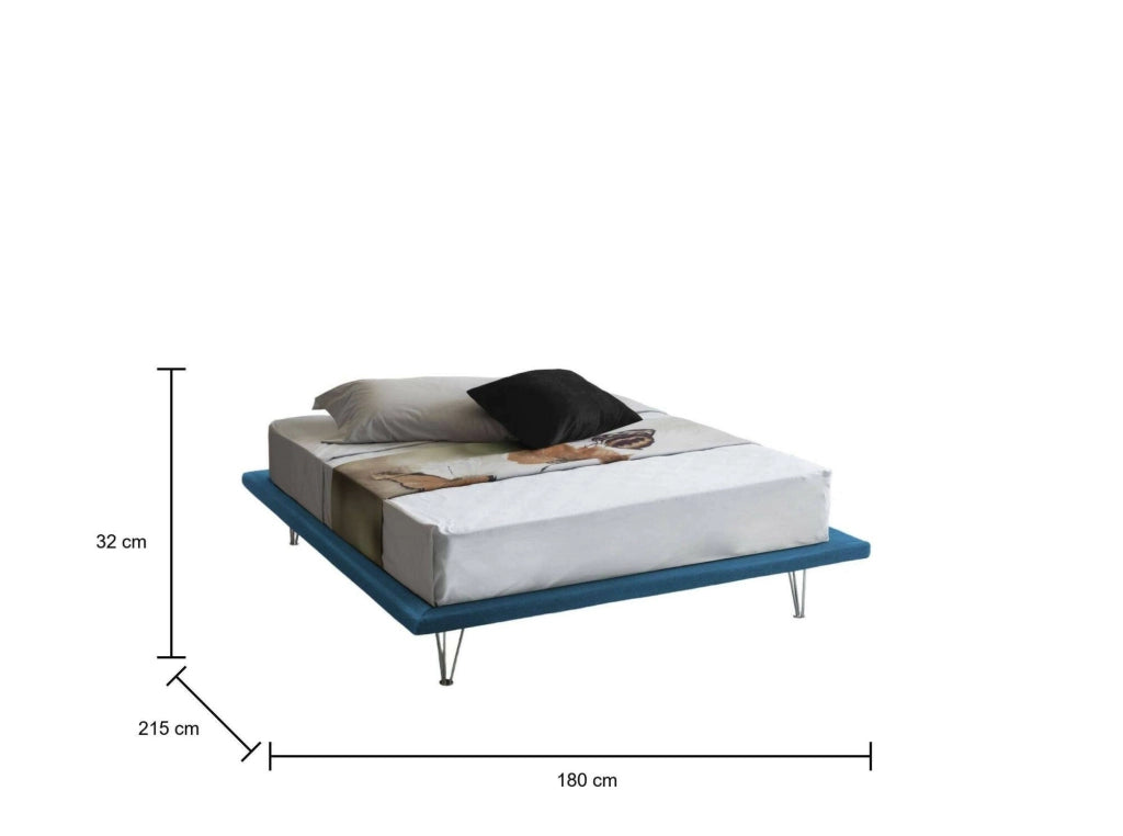 Letto matrimoniale Pietersite, Letto fisso in tessuto con piedini, Made in Italy, adatto per materasso cm 160x200, Blu