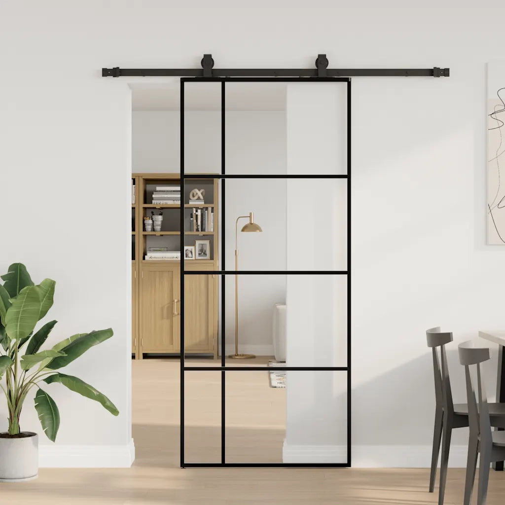 Porta Scorrevole con Ferramenta Nera 90x205 cm in Vetro ESG