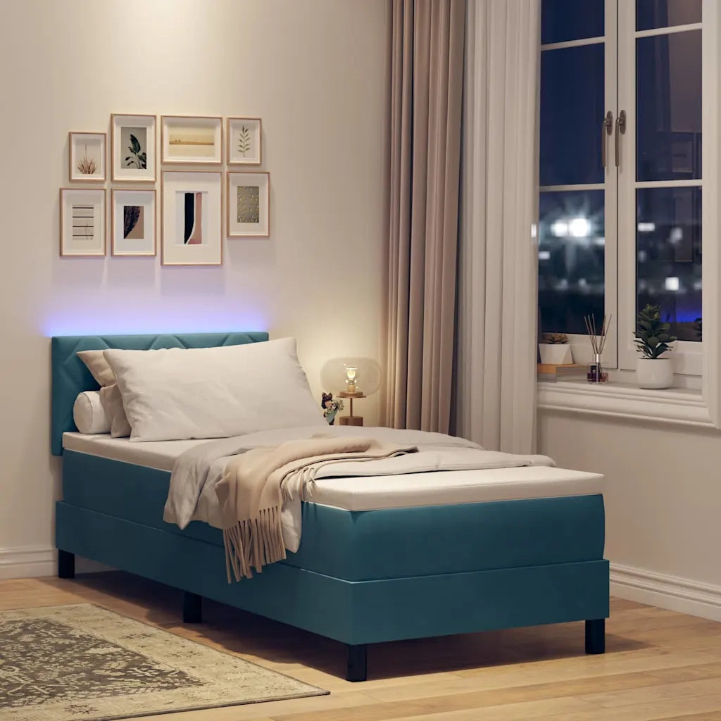 Letto a Sorgente LED con led Blu Scuro 80 x 200 cm Velluto