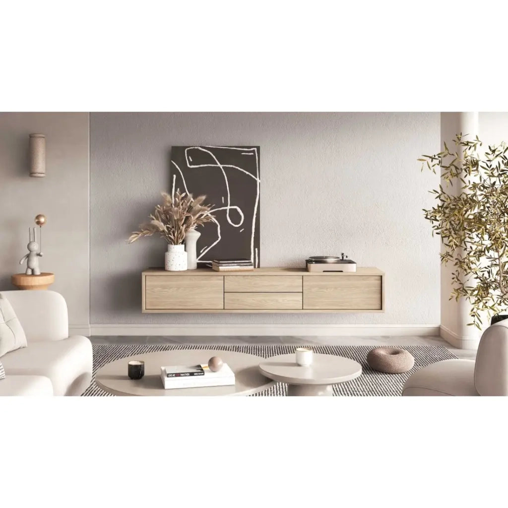 Mobile TV 180cm, 2 cassetti e 2 porte collezione MAANUM. Colore rovere chiaro.