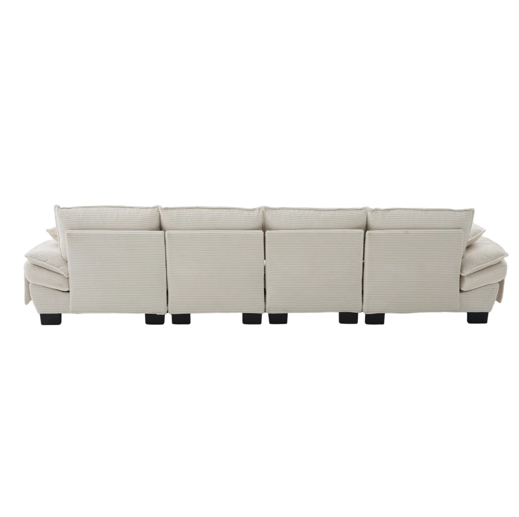 Divano modulare 4 posti ULEVR 330x132x84 cm con 2 pouf, porta USB-C e tasche laterali, beige