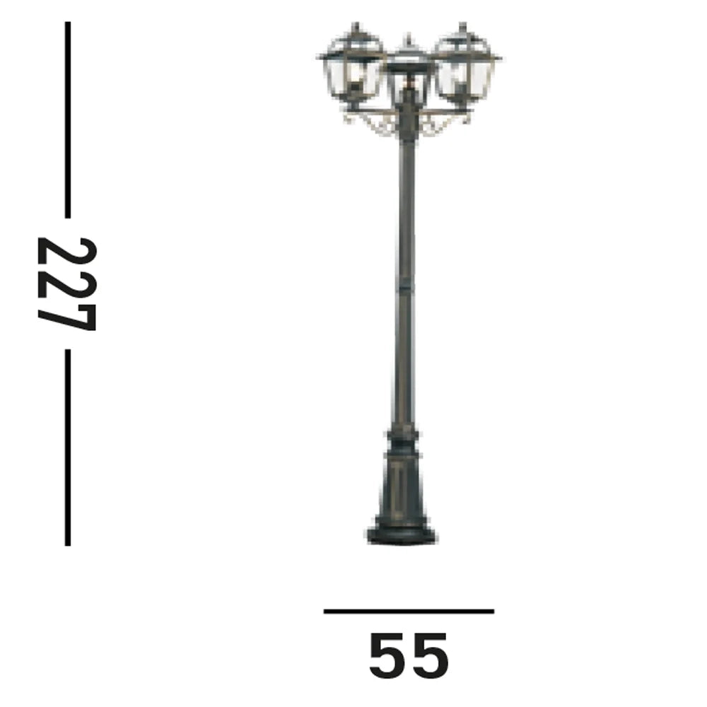 Lampione Da Esterno Vintage Nuova Orleans Alluminio Nero Vetro Oro 3 Luci E27