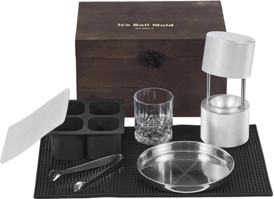 Impastatore di ghiaccio, 60 mm, con forma rotonda, in alluminio da aereo, con blocco, coperchio, foro e vetro per whisky, cocktail, feste e giorni di festa