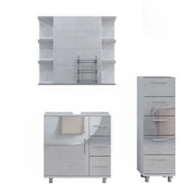 Vicco Set mobili bagno Bianco lucido 3 parti, con armadio midi