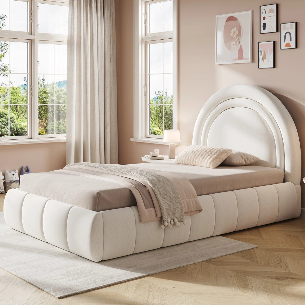 Letto per bambini 90 × 200 cm con contenitore idraulico, testiera imbottita, senza materasso, velluto beige