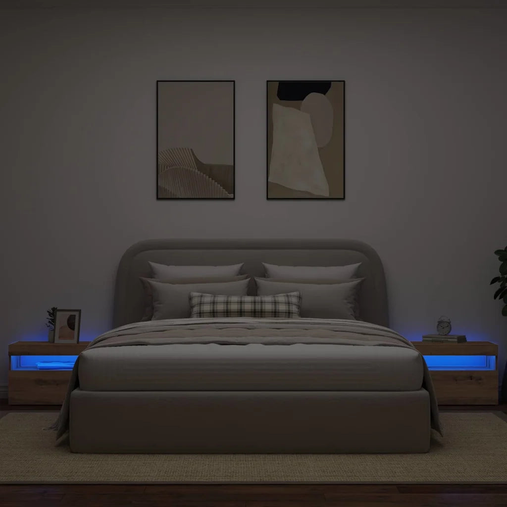 Comodino con LED Rovere Artigianale 60x35x40 cm in Truciolato 3329176
