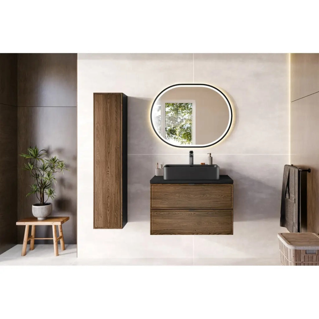 Colonna bagno SAVIA 140 cm marrone e nero – 1 porta e ripostigli