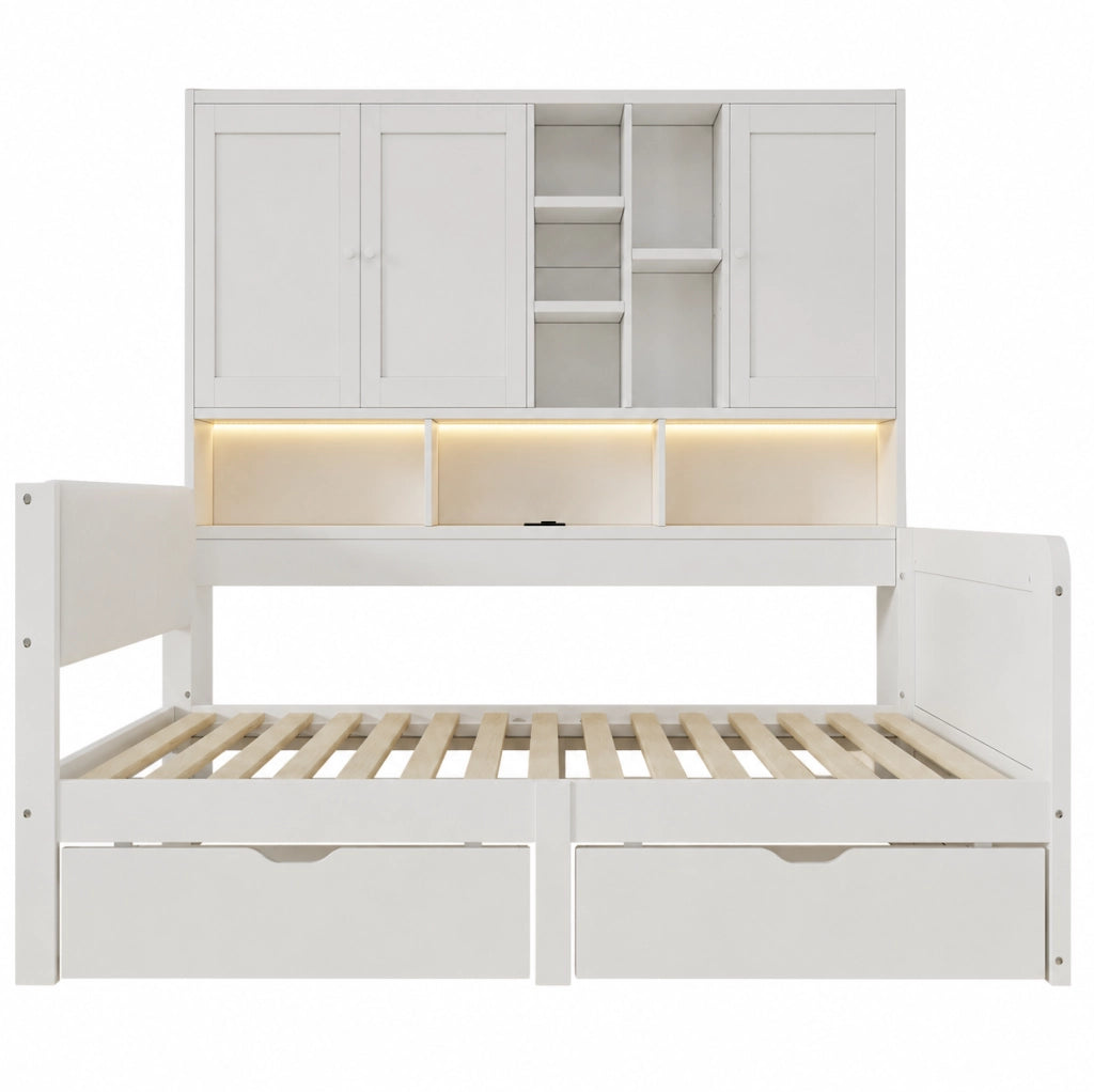 Letto singolo 90x200 cm con contenitore; LED; prese USB e testiera in PU bianco