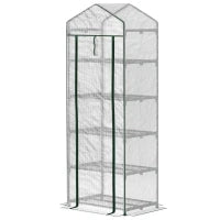 Serra da Giardino o Balcone con 5 Ripiani, Struttura in Acciaio, Copertura Rimovibile in PE, 0.69 x 0.49 x 1.93 m, Bianco