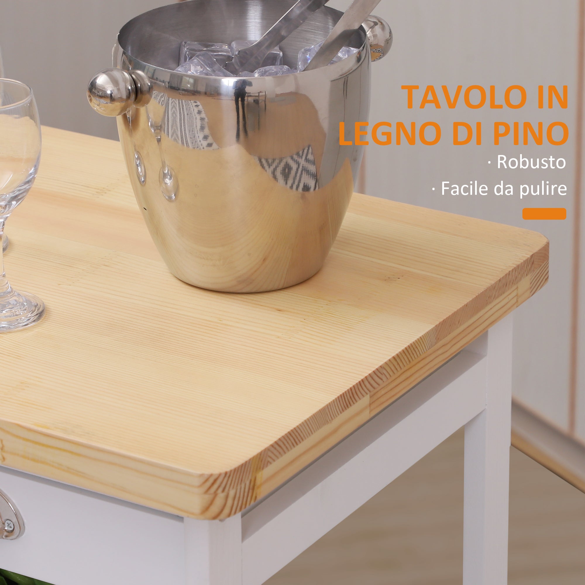 Carrello da Cucina con Cassetti e Portabottiglie Legno e Bianco