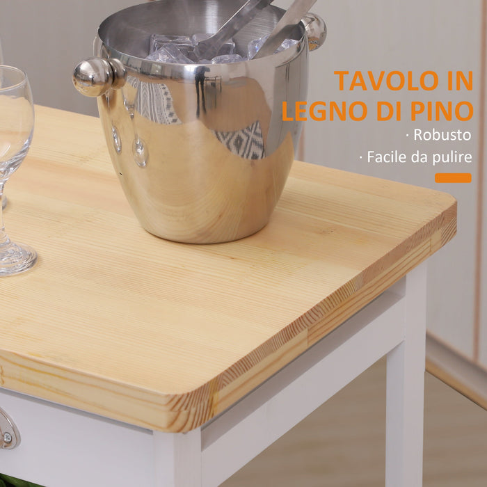 Carrello da Cucina con Cassetti e Portabottiglie Legno e Bianco