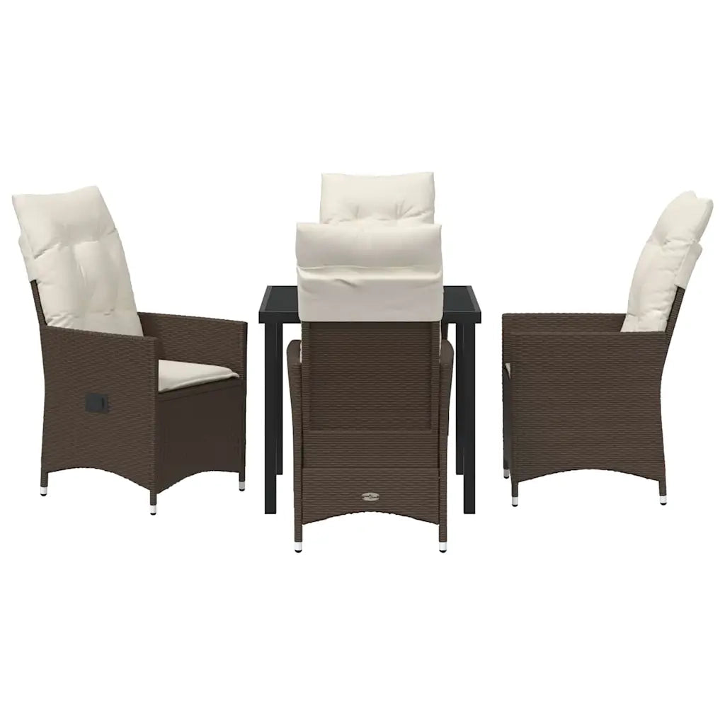 Set da Pranzo per Giardino con cuscino 5 pcs Marrone polyrattan
