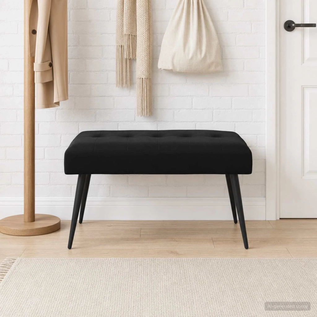 Panchina con bottoni imbottiti Nero 80 x 40 x 46 cm Velluto 42038521