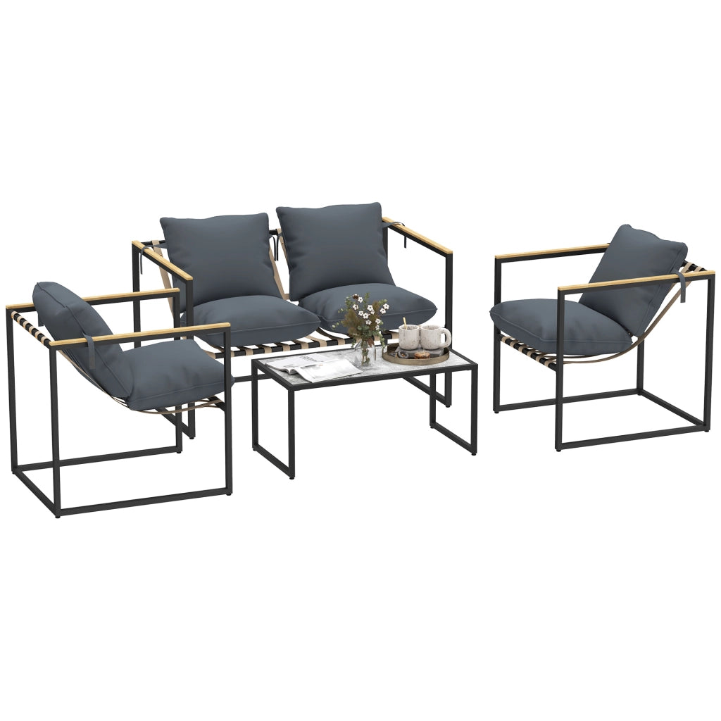 Set da giardino 4 pezzi con poltrone e divano ¨C zephmum ¨C grigio in acciaio e poliestere