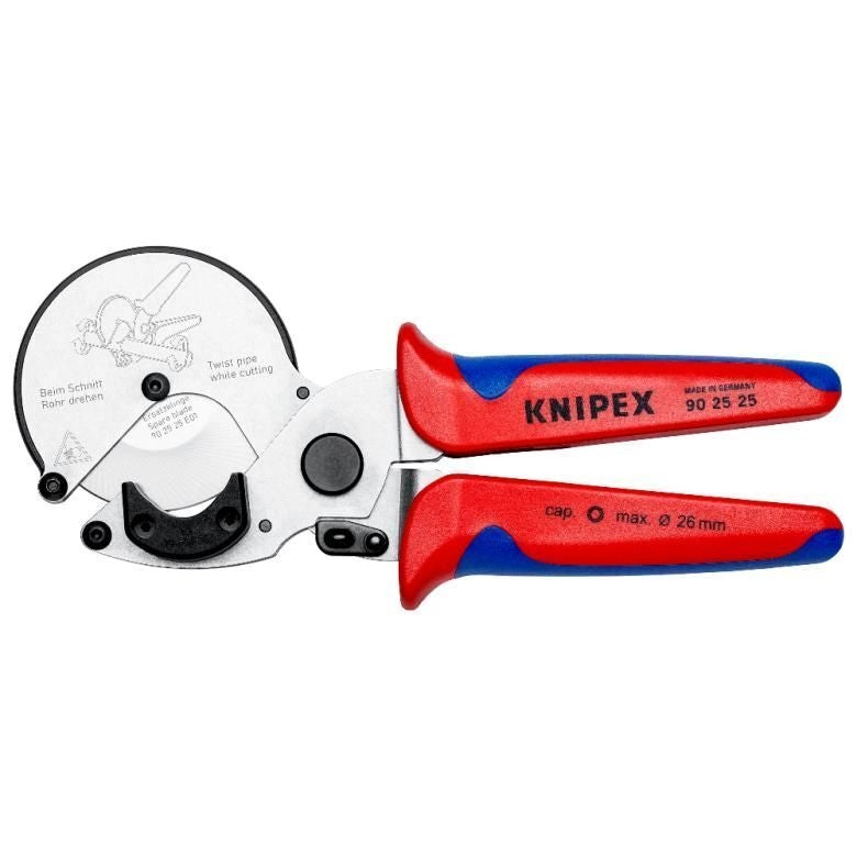 KNIPEX 90 25 25 Tagliatubi per Tubi Compositi e in Plastica Fino a Ø 26 mm con Impugnature Ergonomiche Multicomponente e Meccanismo di Bloccaggio Colore Acciaio