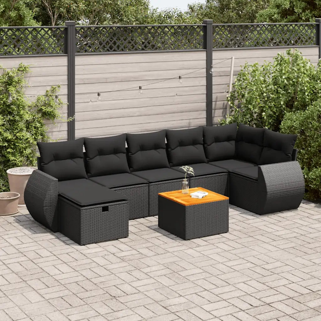 Set Divani da Giardino con Cuscini 8 pz Nero in Polyrattan 3325849
