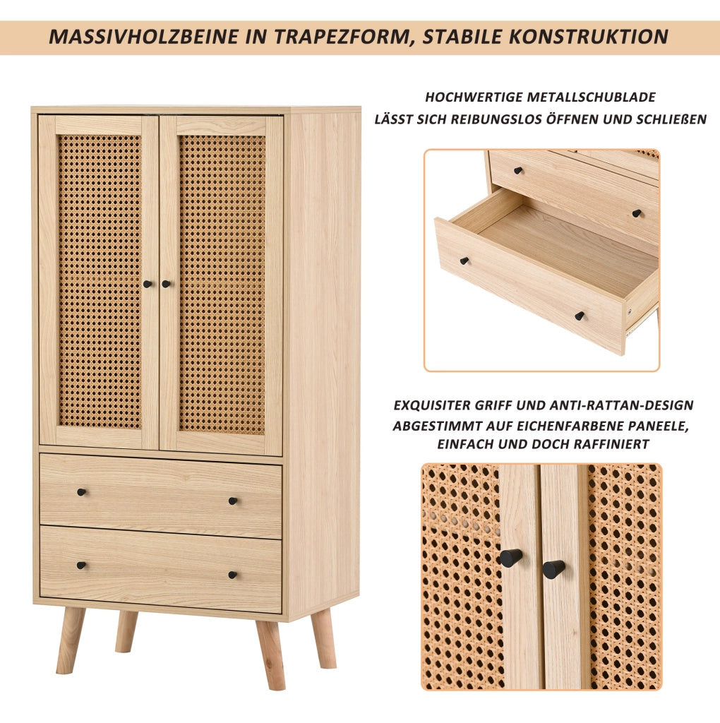 Credenza moderna 60x40x120 cm in truciolare color quercia con 2 ante e 2 cassetti