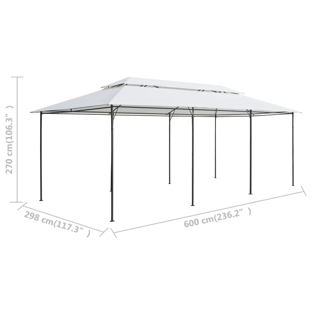 Gazebo con Tende 600x298x270 cm Bianco 180g/mÂ²
