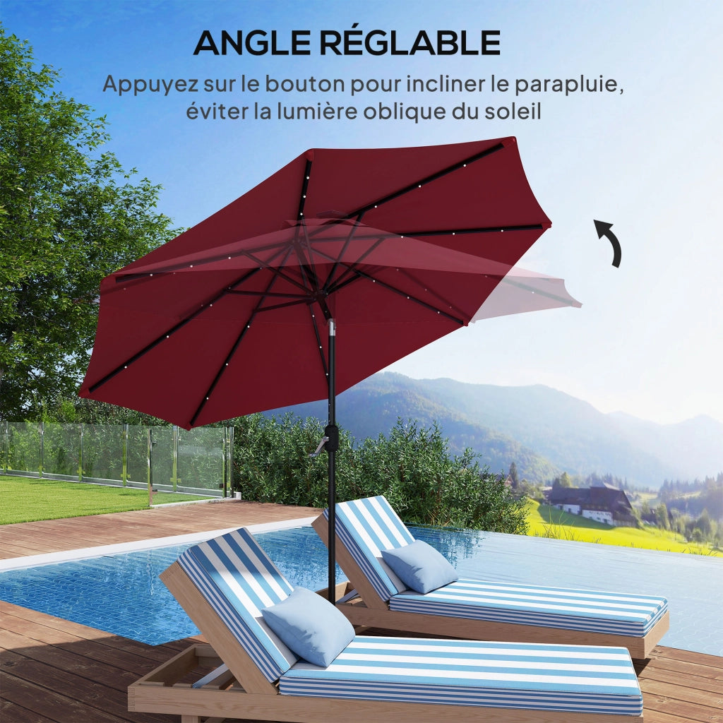 Parasole da giardino inclinabile ¨C zephmum ¨C LED solare, ? 2,7 m, rosso bordeaux