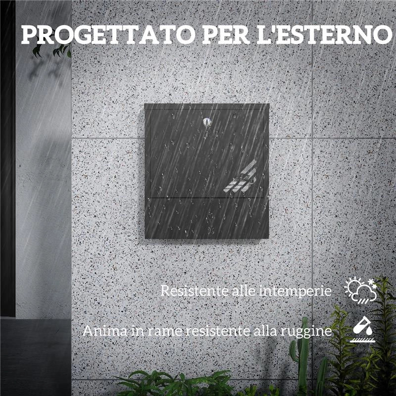 CASSETTA POSTALE A MURO IN METALLO CON FINESTRELLA E SERRATURA 30X8.5X32.5 CM GRIGIO CARBONE