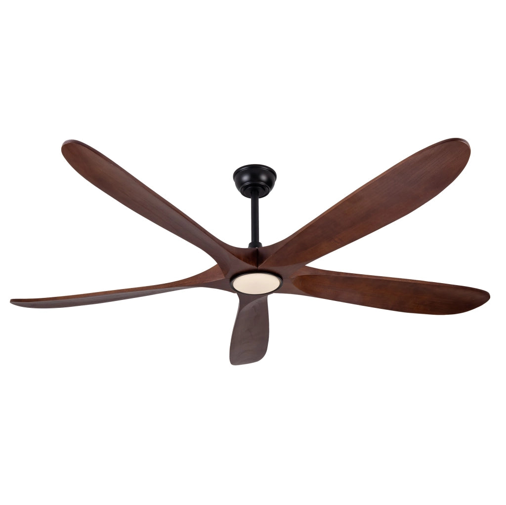 Ventilatore da soffitto 70 pollici con LED dimmerabile, 5 pale in legno massello noce e nero