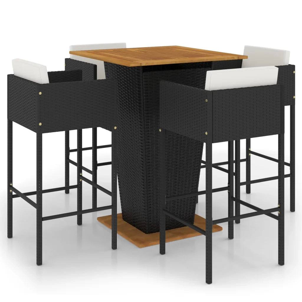 Set Bar da Giardino 5 pz con Cuscini in Polyrattan Nero cod mxl 37412