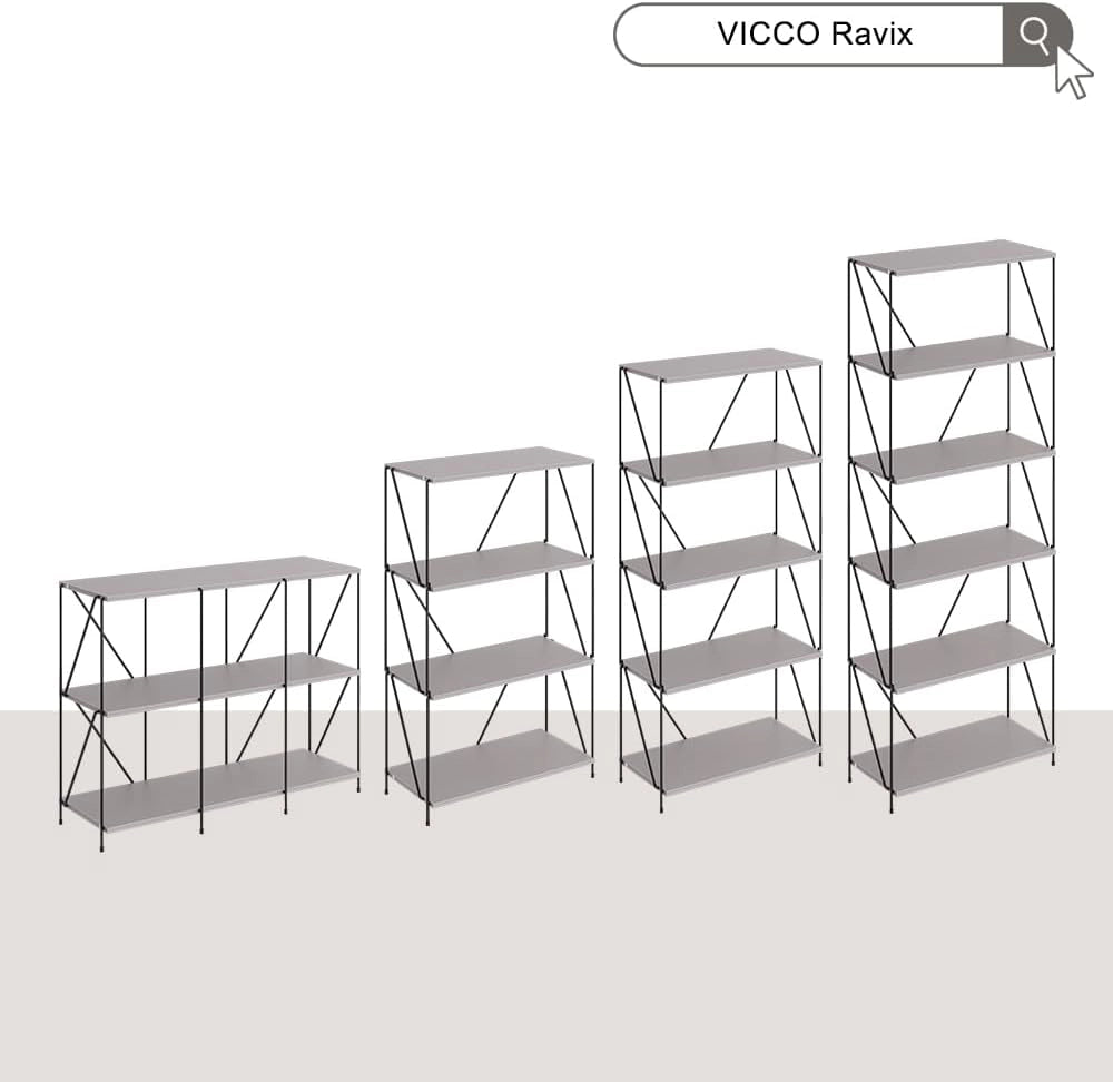 Scaffale Ravix, Grigio/nero, 60 x 166.5 cm