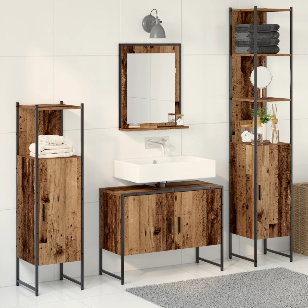 Set di Mobili da Bagno 4 Pezzi Legno Invecchiato Legno Ingenerizzato