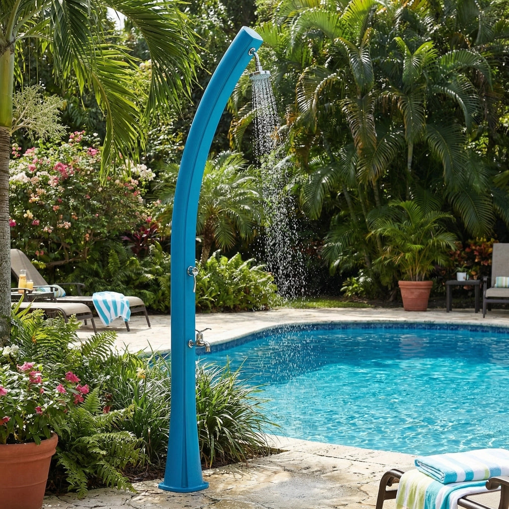 Starmatrix Rio Doccia a Riscaldamento Solare Curva In Polietilene Serbatoio 25 l Con Lavapiedi Blu Soffione Rotondo Serbatoio 25 Litri Con Lavapiedi Accessori e Rubinetti In Ottone