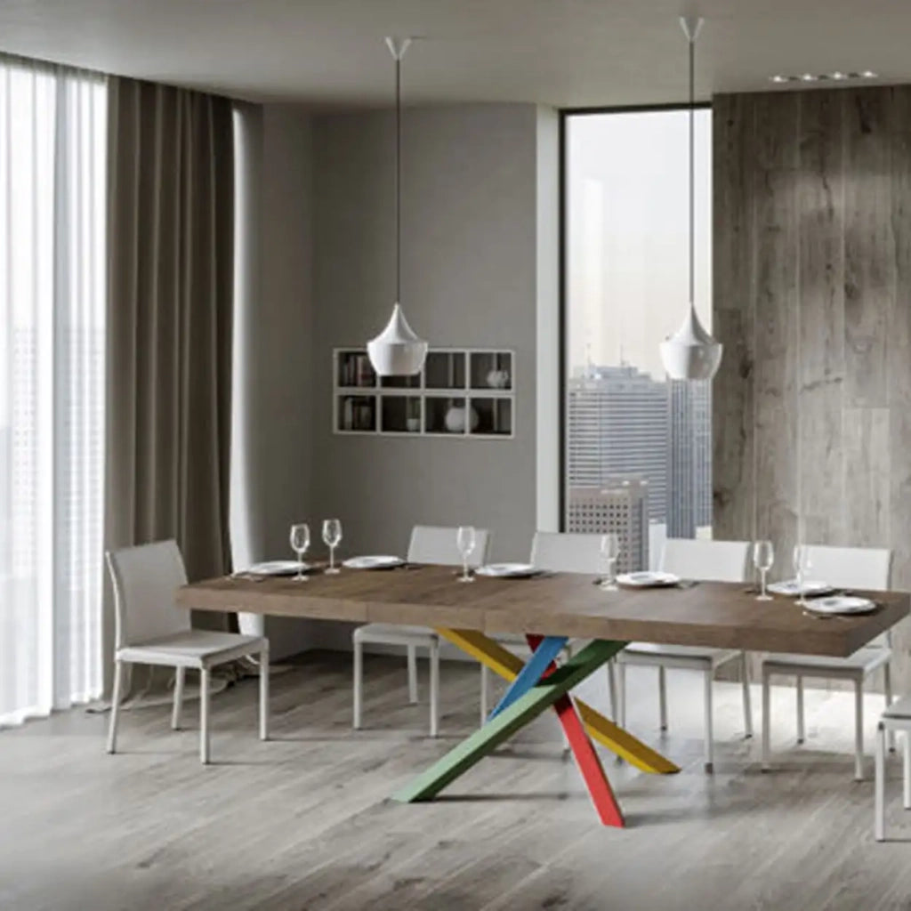 Tavolo allungabile 120/380x90 cm Volantis Premium colore cemento gambe multicolore 4/B