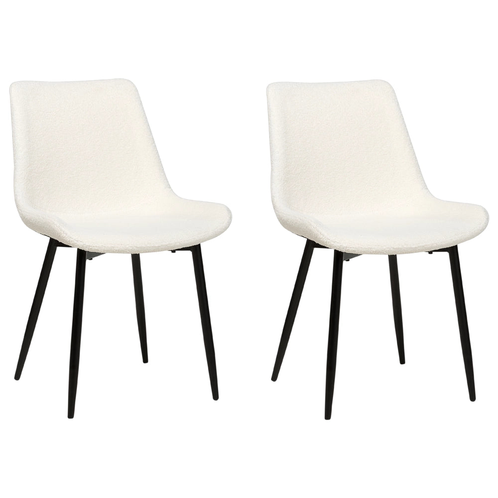 Set di 2 sedie da pranzo in tessuto bouclè bianco braccioli schienale intagliato gambe in metallo moderna industriale