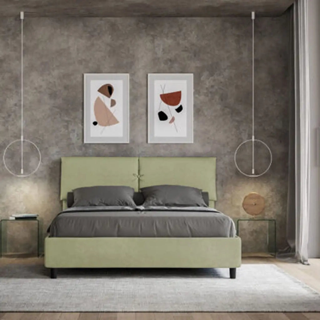 Letto matrimoniale con rete imbottito 160x210 microfibra tè verde Mados