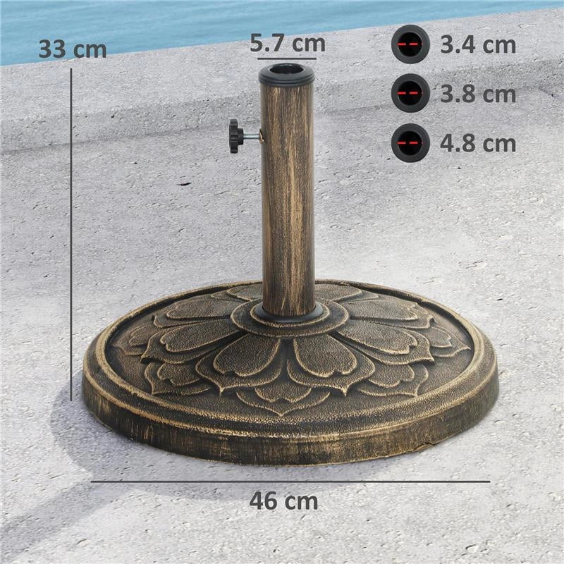 BASE PER OMBRELLONE DA 12 KG CON MANOVELLA INTEGRATA IN RESINA METALLO E CEMENTO 46X33 CM BRONZO