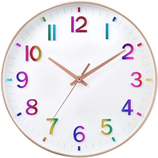 Cronografo a Parete Radiocomandato 30 cm Silenzioso, Oro Rosa, Decorazione per Parete senza Suono di Giro, Batteria, Moderno, per Casa, Cucina, Salotto, Ufficio