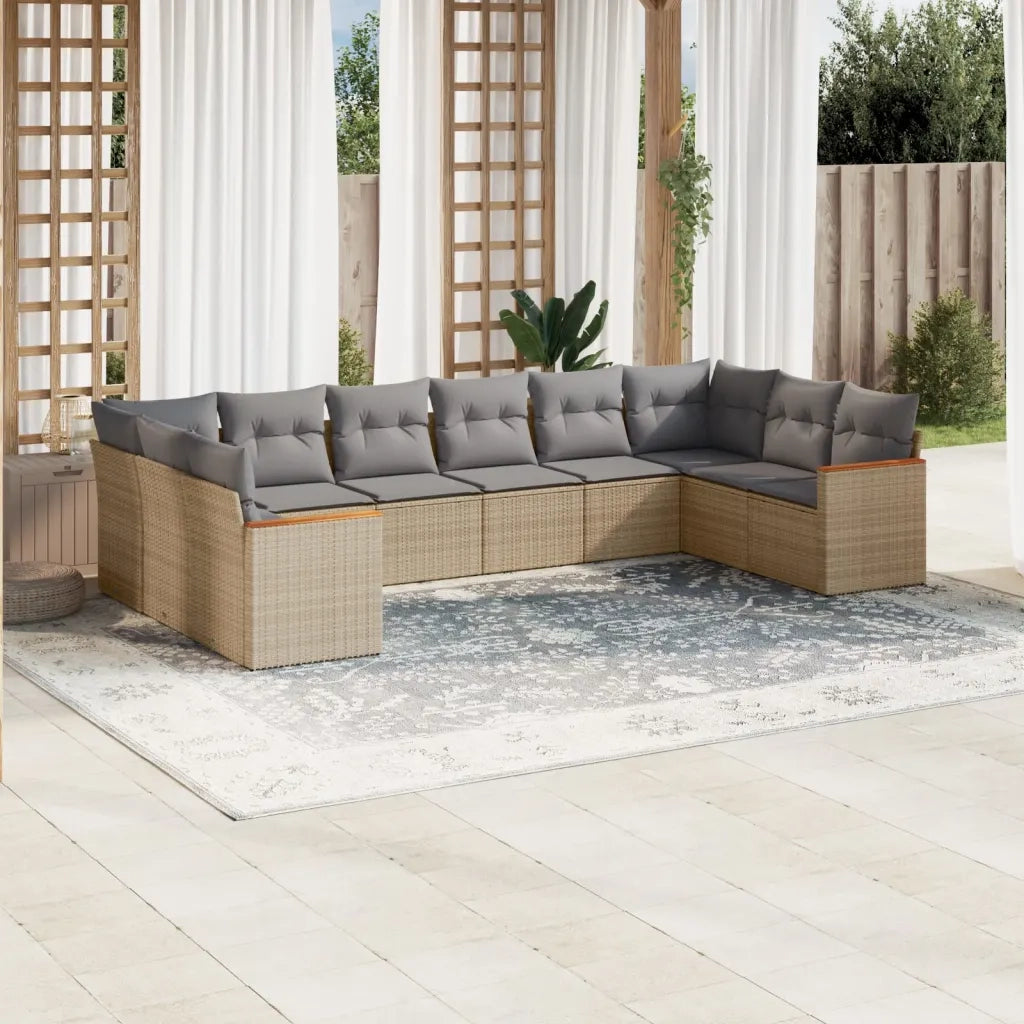 Set Divano da Giardino 10 pz con Cuscini Beige in Polyrattan 3258727