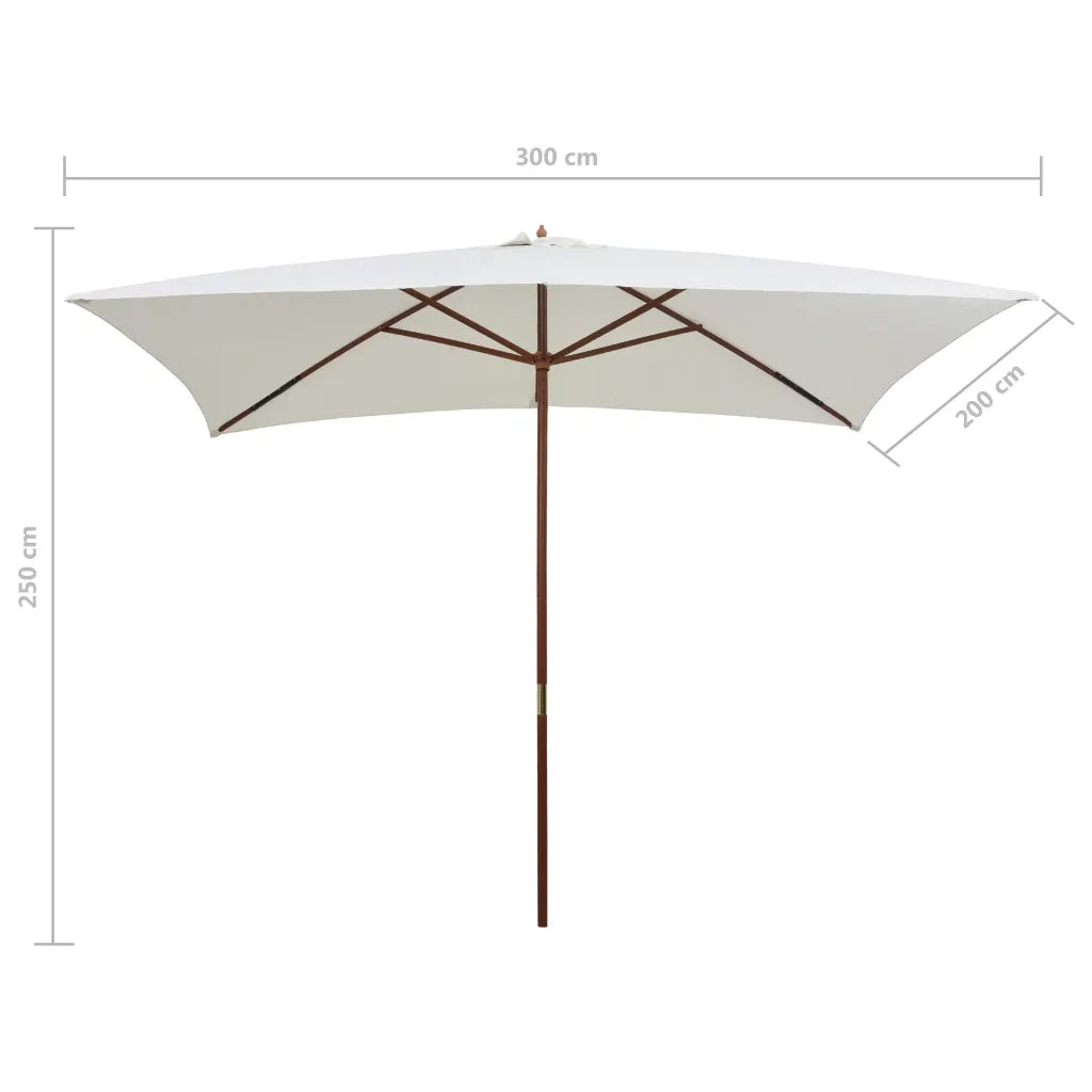 Ombrellone 200x300 cm Palo in Legno Bianco Crema
