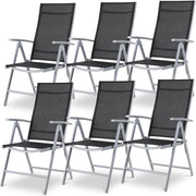 Sedia da giardino con schienale alto, set da 6 pezzi, in alluminio, con schienale regolabile in 7 posizioni, sedia da balcone, sedia da campeggio, traspirante e resistente alle intemperie, 6