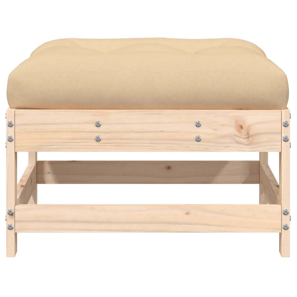 Poggiapiedi da Giardino con Cuscino in Legno Massello di Pino CFW3290164