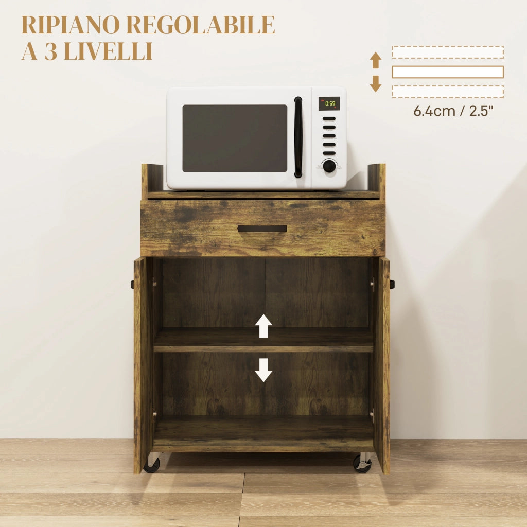 Carrello da Cucina con Cassetto ¨C Minimal ¨C Legno Marrone 60x40x77cm
