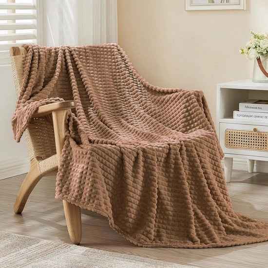 Fleece morbido a quadri marrone - flanella lussuosa - 1 pezzo - 127 x 152 cm