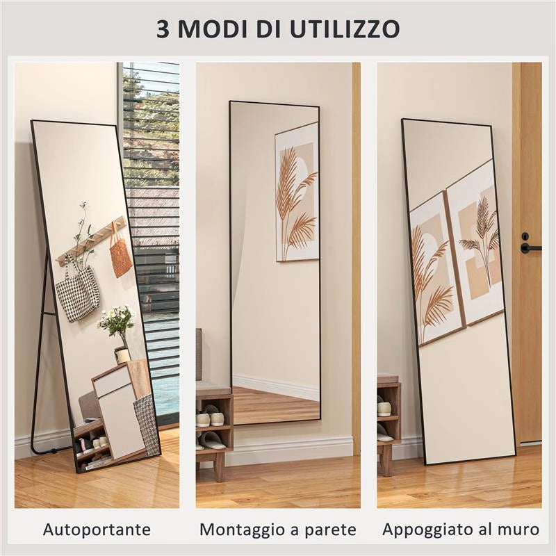 SPECCHIO DA TERRA MODERNO A FIGURA INTERA DESIGN AUTOPORTANTE O DA PARETE 40X150 CM NERO