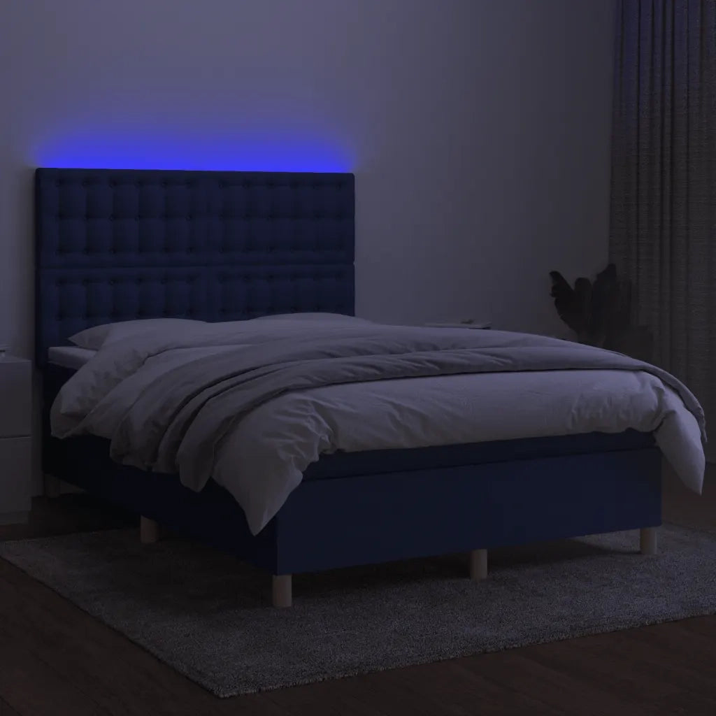 Letto a Molle con Materasso e LED Blu 140x200 cm in Tessuto 3135763