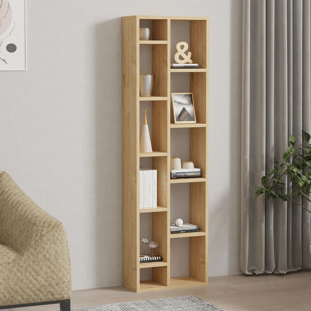 Biblioteca Mortara, Libreria 9 Ripiani, 45x20x150h cm Marrone Rovere