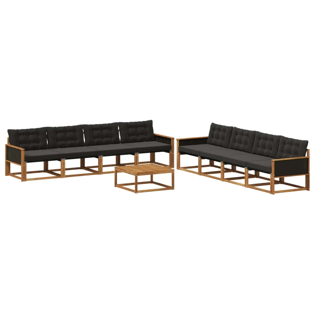 Set di divani da esterno con cuscino 9 pcs Naturale e Nero